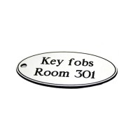 Key Fob - White with Black Text - Oval