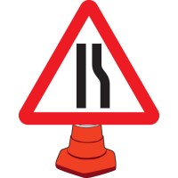 Road Narrowing Right - Cone Sign