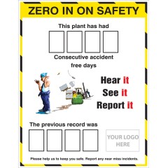 Zero in On Safety AccIdent Board with 2 Sets of Numbers with Logo