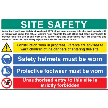 Site Safety - H&S Act - Construction Work - Helmets - Footwear - Unauthorised Entry Forbidden